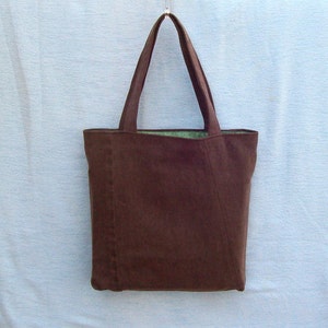 Chocolate Brown with pink Butterfly, denim tote, handmade from recycled jeans image 4