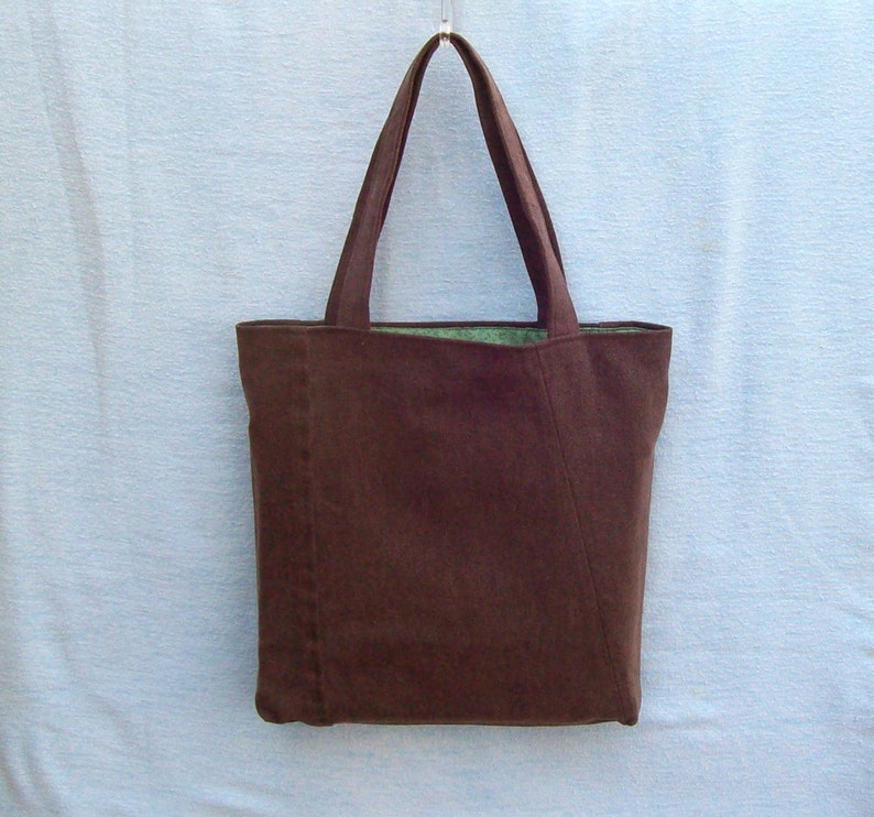 Chocolate Brown with pink Butterfly, denim tote, handmade from recycled jeans image 4