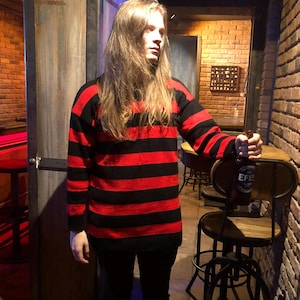 Kurt Cobain Sweater Striped Grunge Jumper, Oversized Unisex Sweater, Chunky Nirvana Style Pullover