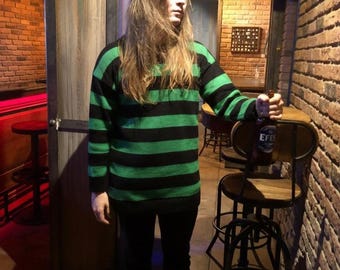 Suéter de Kurt Cobain a rayas verde grunge, suéter unisex extragrande, jersey grueso estilo Nirvana