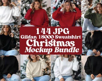Gildan 18000 Sweatshirt Christmas Mockup Bundle (144 JPEG)