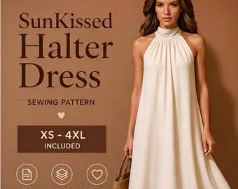 Halter Neck Dress Sewing Pattern PDF, Sunkissed Summer Maxi Dress Pattern, DIY Dream Dress Template, Women's Vacation Dress Sewing Pattern