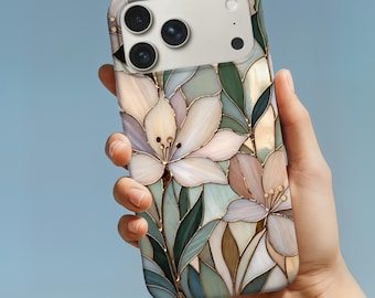 Blommigt telefonskal i målat glas, botanisk konst