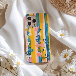 Coque de portable florale abstraite à rayures pour iPhone Samsung Galaxy