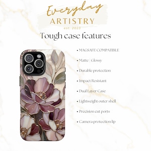 Telefoonhoesje romantisch glas-in-lood met bloemen | Mauve Rose Botanisch Mozaïek | Elegante kunstbeschermhoes afbeelding 2