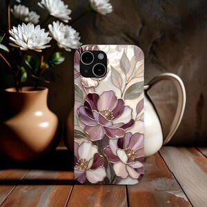 Telefoonhoesje romantisch glas-in-lood met bloemen | Mauve Rose Botanisch Mozaïek | Elegante kunstbeschermhoes afbeelding 19