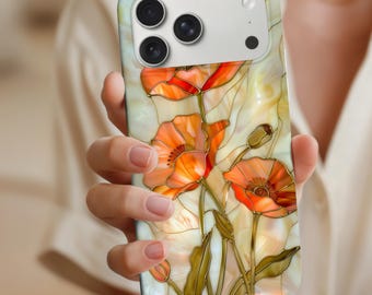 Poppy-telefoonhoesje glas-in-lood iPhone Samsung Galaxy