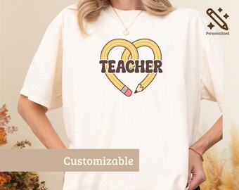 Teacher Shirt, Pencil Heart Teacher Sweatshirt, Retro Groovy Teacher Tee, Teacher Appreciation Gift, Back to School Teacher Shirt