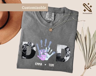 Dad Handprint Photo Shirt, Personalized Kids Handprint Shirt, Custom Dad Photo T-Shirt, Father’s Day Gift, Family Dad Sweatshirt