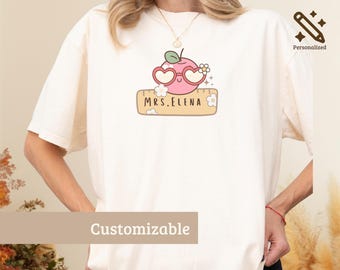 Personalized Teacher Name Shirt, Custom Teacher Sweatshirt, Apple Teacher Gift, Retro Back to School Teacher Appreciation Tee