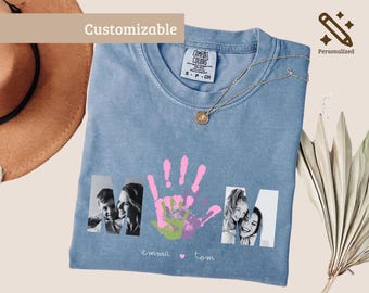 Mom Handprint Photo Shirt, Personalized Kids Handprint Shirt, Custom Mom Photo T-Shirt, Mother’s Day Gift, Family Mom Sweatshirt