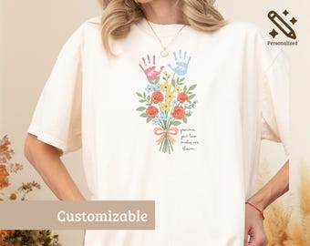 Grandma Your Love Makes Me Bloom Shirt, Personalized Handprint Grandma Gift T-Shirt, Floral Grandma Shirt, Grandma Crewneck Sweatshirt