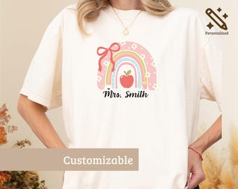 Personalized Teacher Name Shirt, Retro Rainbow Teacher Sweatshirt, Teacher Appreciation Gift, Back to School Tee, Custom Teacher Shirt