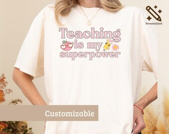 Teaching Is My Superpower Shirt, Retro Teacher Sweatshirt, Cute Teacher Appreciation Gift, Back to School Teacher Tee for Women
