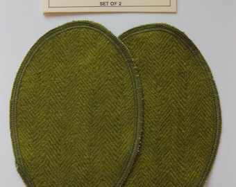 Elbow Patches - Olive Green and Gold Herringbone Flannel - Set of 2