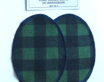 Elbow Patches - Navy Blue and Green Buffalo Plaid Flannel - Set of 2