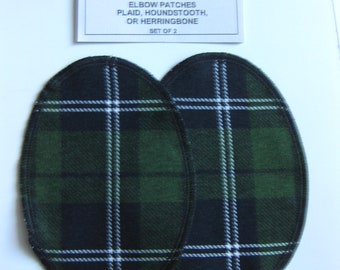 Elbow Patches - Black, Green and  White Plaid Flannel - Set of 2