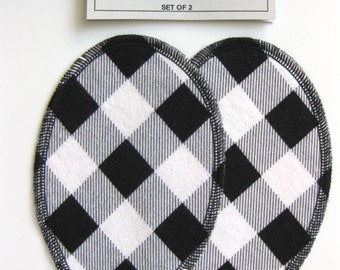 Elbow Patches - White and Black Buffalo Plaid  - Set of 2