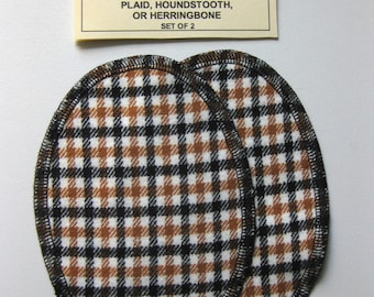 Elbow Patches - Black, Rust Brown and Cream Plaid Cotton Flannel - Set of 2