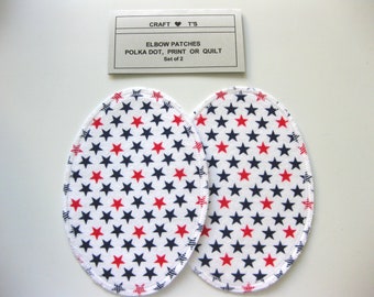 Elbow Patches -  Red , White and Blue Stars - Set of 2