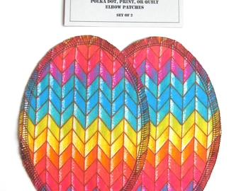 Elbow Patches - Rainbow Chevron Print - Set of 2