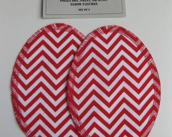 Elbow Patches - Red and White Chevron Print - Set of 2