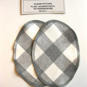 Elbow Patches - Gray and White Diagonal Buffalo Plaid  - Set of 2