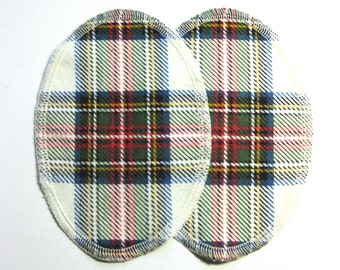 Elbow Patches - Cream Tartan Plaid Flannel - Set of 2