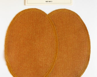 Elbow Patches - Burnt Orange and Gold Herringbone Cotton - Set of 2