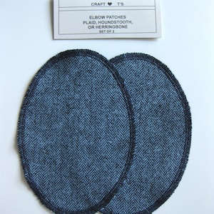Elbow Patches - Navy and Light Blue Herringbone - Set of 2