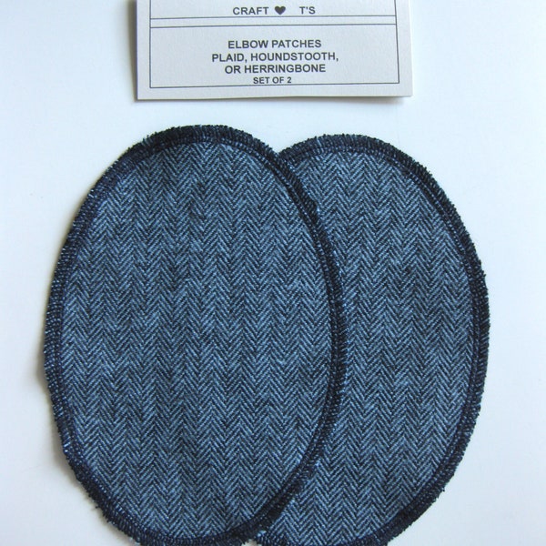 Elbow Patches - Navy and Light Blue Herringbone - Set of 2