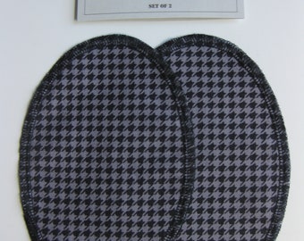 Elbow Patches -  Black and Dark Gray Houndstooth Flannel - Set of 2