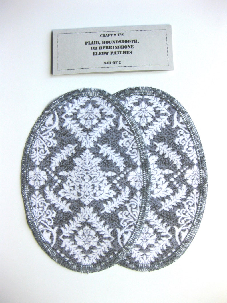 Elbow Patches Gray and White Damask Print Flannel Set of 2 Etsy