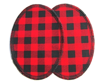 Elbow Patches - Red and Black Buffalo Plaid  - Set of 2