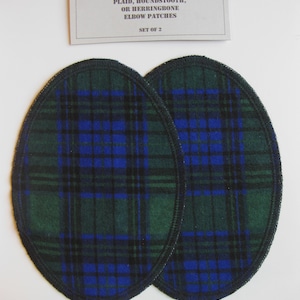 Elbow Patches - Blue, Green and Black Tartan Plaid Flannel - Set of 2