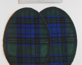 Elbow Patches - Blue, Green and Black Tartan Plaid Flannel - Set of 2