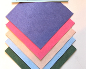 Ultrasuede Simply Fresh Spring 5 x 5 Squares, Purple, Dark Pink, Light Peach, Light Blue and Leaf Green