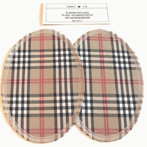 Elbow Patches - Beige, Black, White and Red  Plaid Cotton - Set of 2