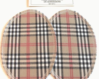 Elbow Patches - Beige, Black, White and Red  Plaid Cotton - Set of 2