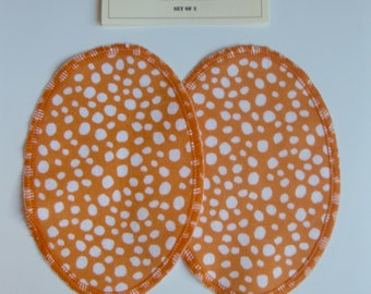 Elbow Patches - Orange White Whimsical Polka Dot - Set of 2