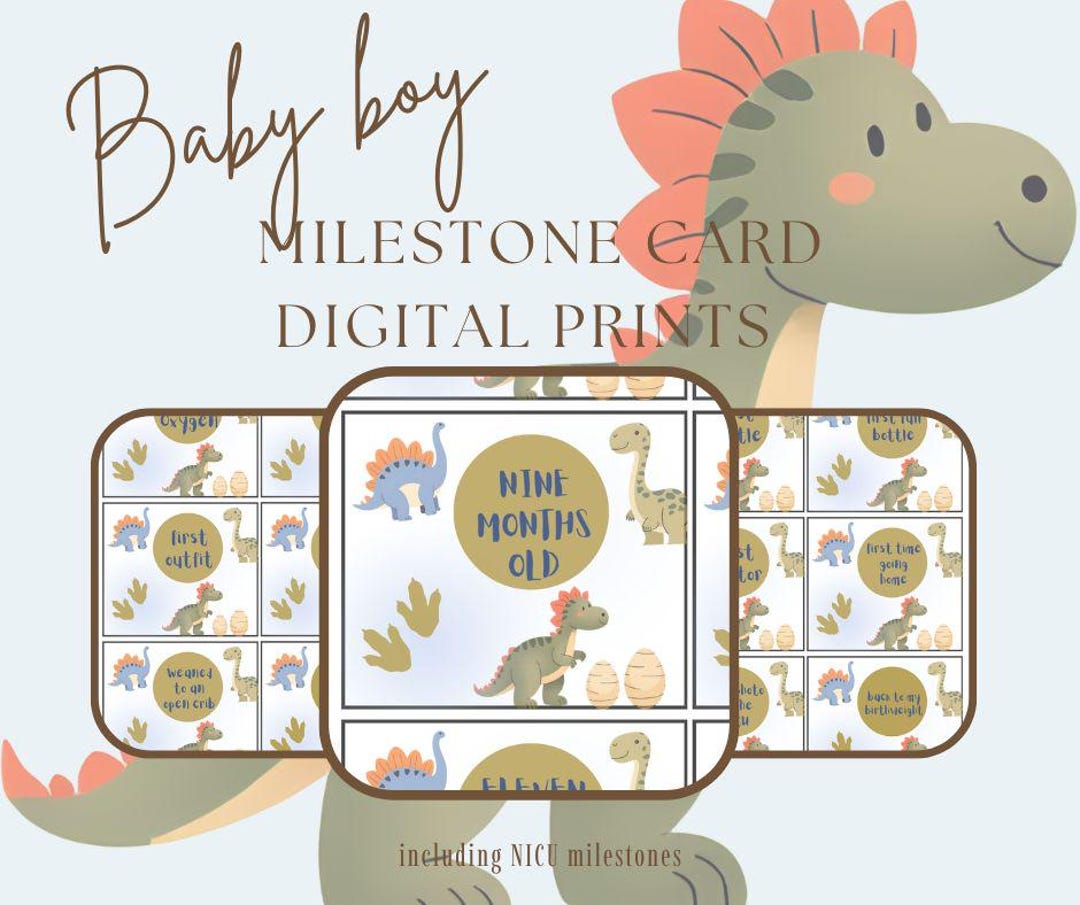Baby Boy Dinosaur Monthly MILESTONE Cards Digital File - NICU ...