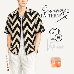 Men's Boxy Bowling Shirt Sewing Pattern PDF - Camp Collar Shirt - Retro Short Sleeve Shirt - Cuban Collar Summer Shirt - Sizes XS-3XL