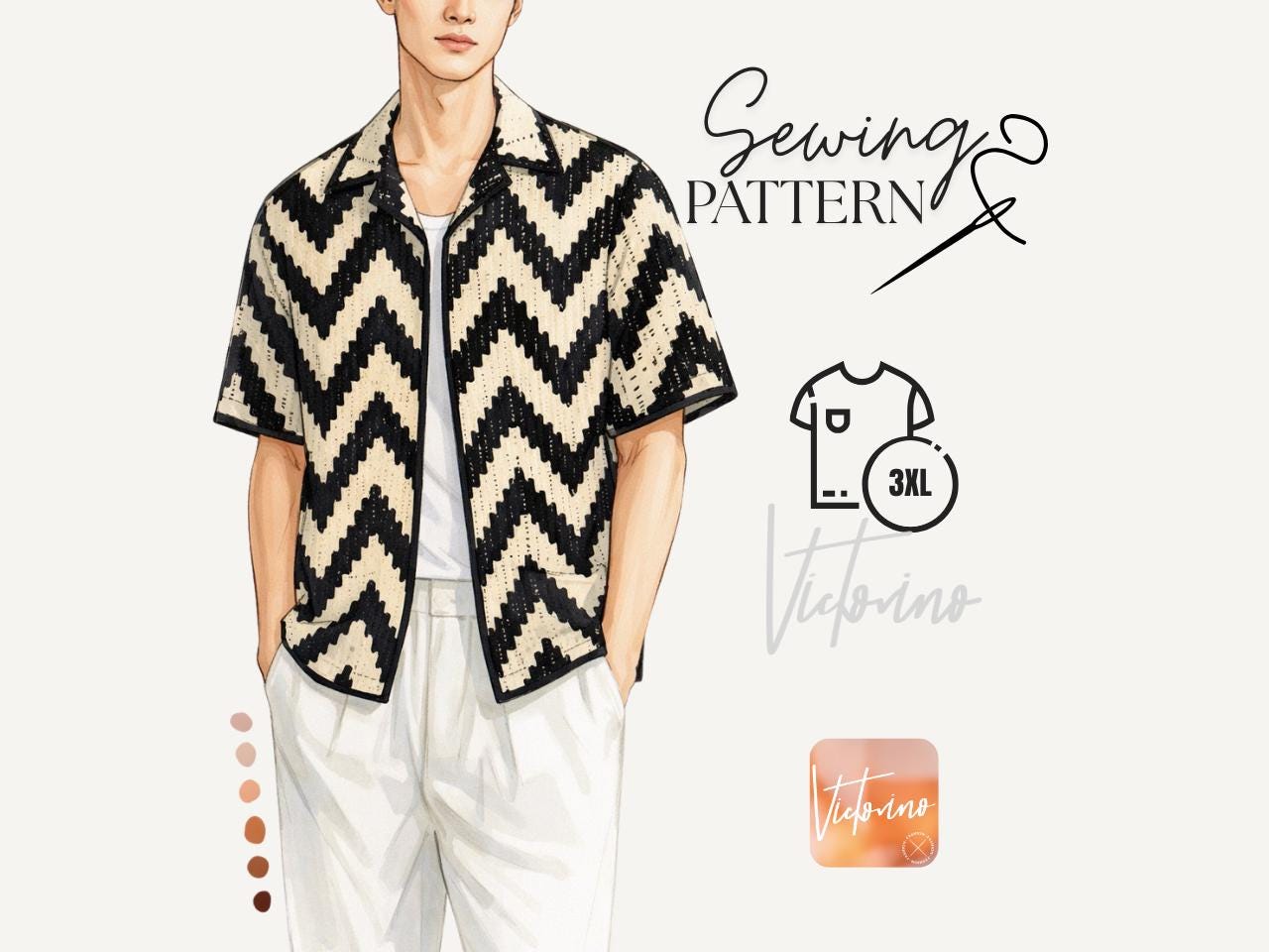 Men's Boxy Bowling Shirt Sewing Pattern PDF - Camp Collar Shirt - Retro ...