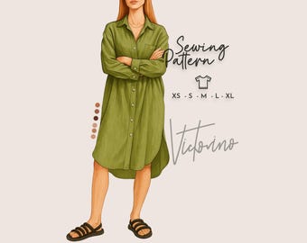 Oversize Shirt Dress Sewing Pattern | Women’s Button Down Shirt Dress PDF | DIY Casual Dress