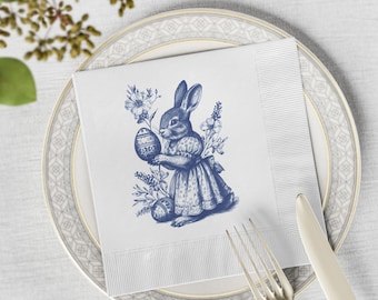 Servilletas de papel de Pascua con conejita azul vintage