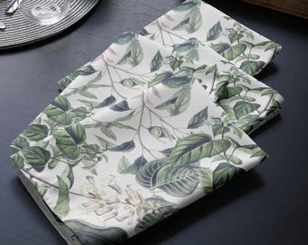 Botanical Cloth Napkins Set of 4 Sage Green Floral Dinner Napkins Table Decor