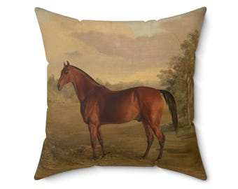 Cojín vintage con caballo ecuestre / Cojín decorativo con pintura al óleo antigua / Decoración clásica equina para el hogar