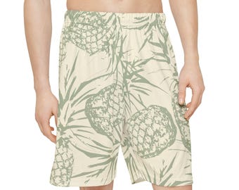 Pantalones cortos deportivos para hombre con estampado de piñas tropicales, ideales para la playa y las vacaciones.