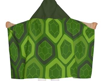 Green Hexagon Turtle Shell Youth Hooded Towel | Kids Beach Pool Towel
