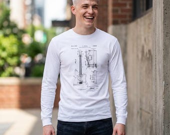 Vintage Guitar Patent Long Sleeve T-shirt | Electric Guitar Blueprint | Musician Gift | Classic Fender-Style